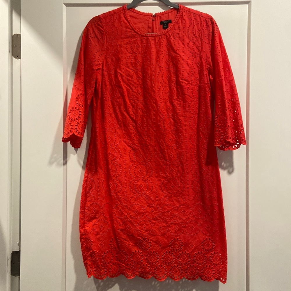 Ann Taylor Long-Sleeve Dark Fuchsia Eyelet Dress 8P